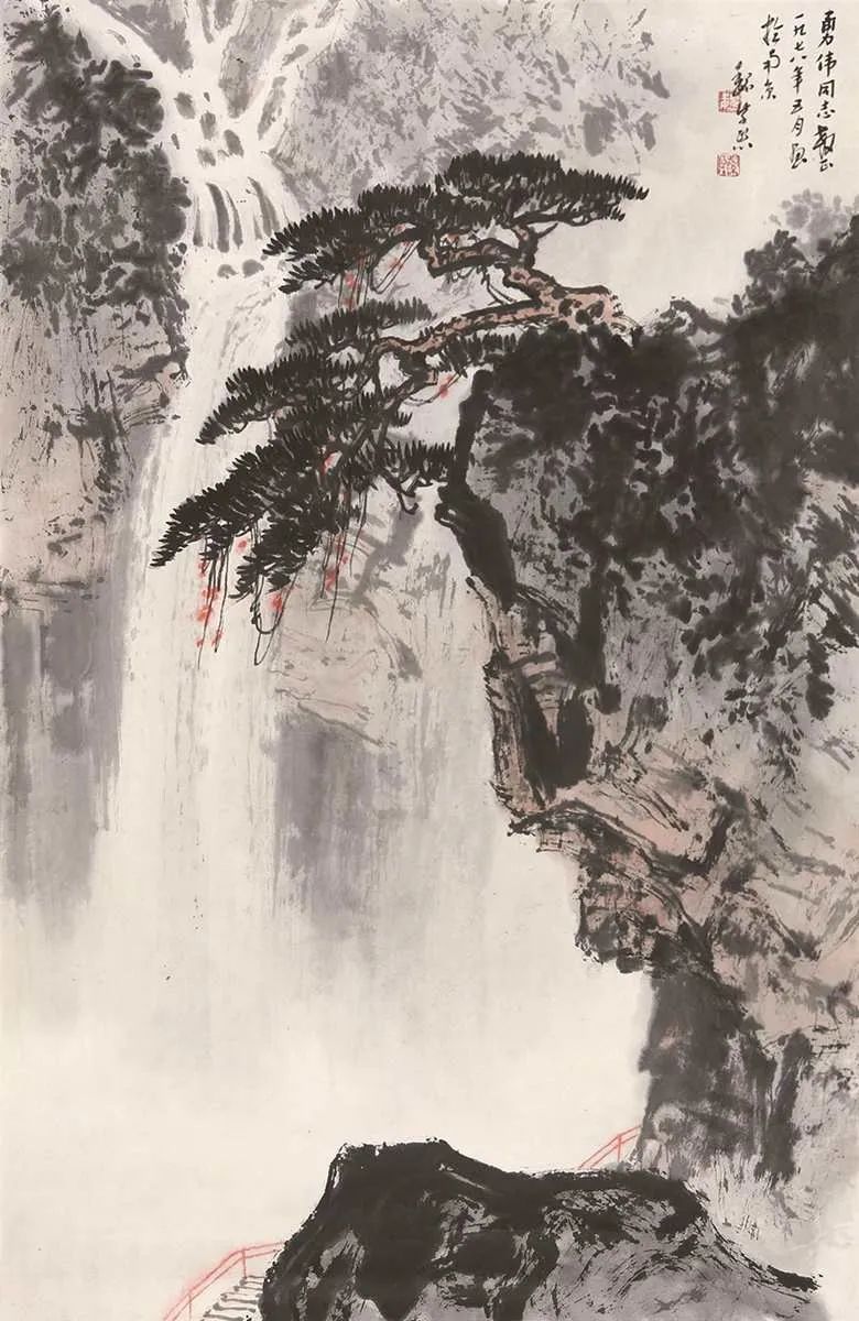 他画的瀑布,凉爽一夏_国画教程大全_零二七艺考