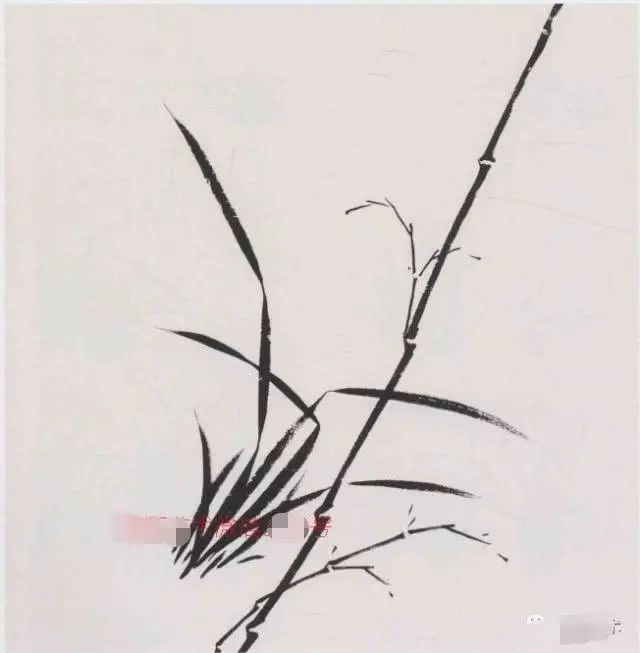 《君子之交》画法步骤 步骤一:大笔写出竹干,兰叶