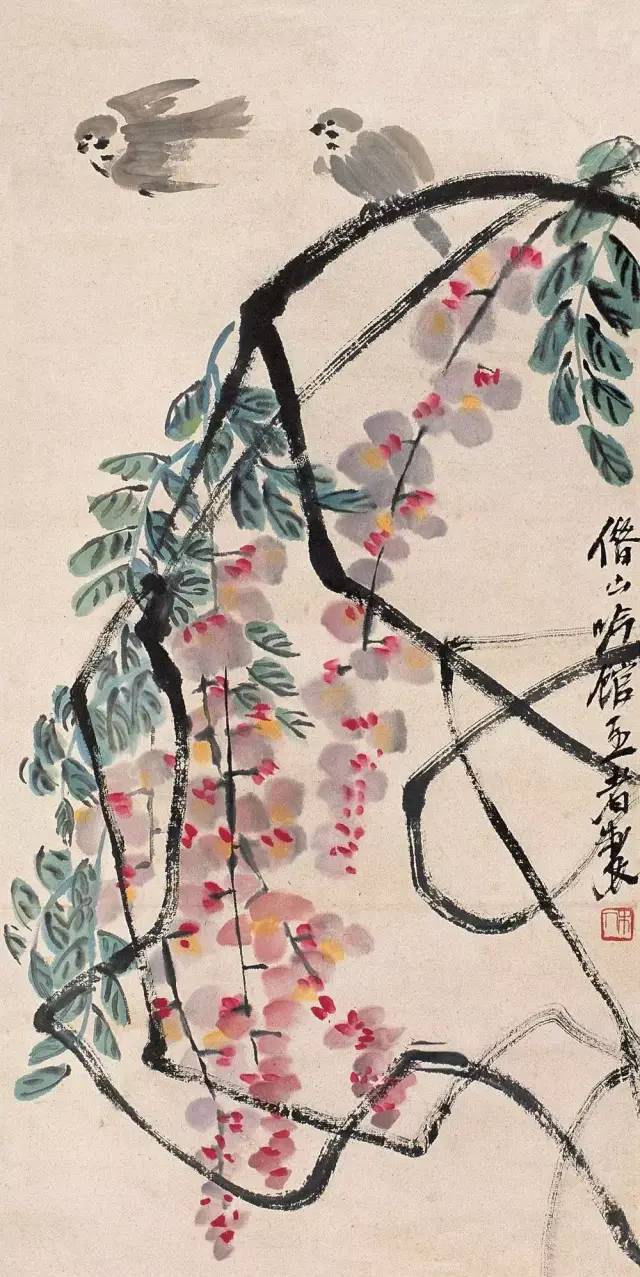 齐白石画的紫藤花,画里有风_中国画_零二七艺考