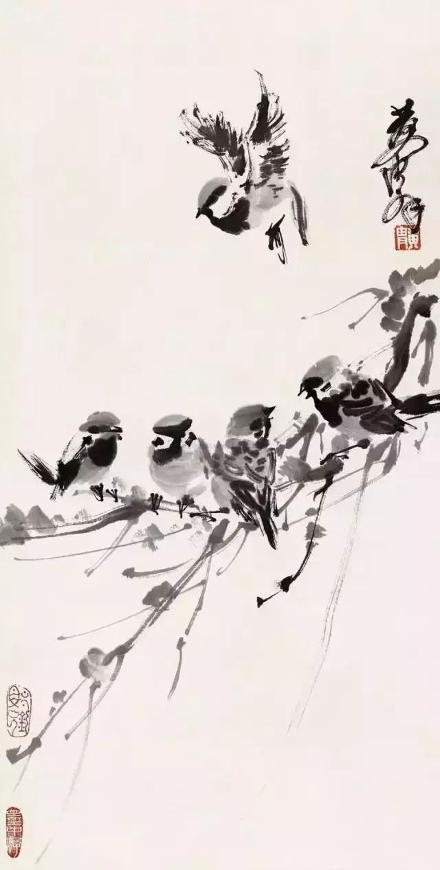 黄胄画麻雀栩栩如生
