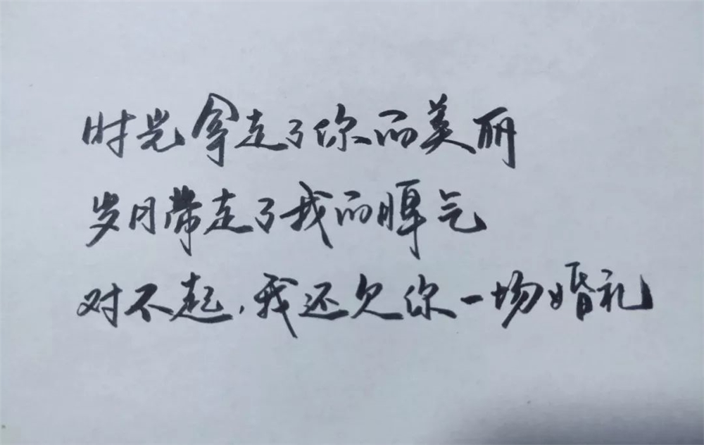 时光拿走了你的美丽 岁月带走了我的脾气 对不起,我还欠你一场婚礼 —