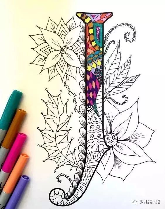 26个英文字母创意线描画,必须给孩子收藏!_儿童画教学