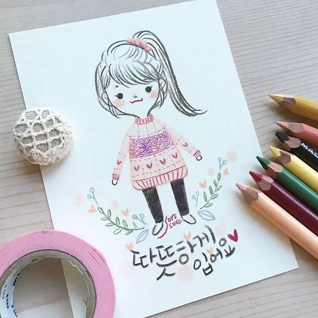 【简笔画教程】100张可爱小女孩彩铅简笔画
