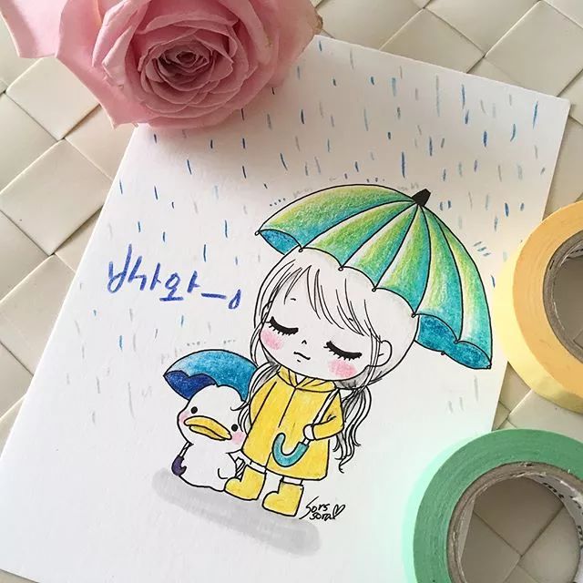 100张可爱小女孩彩铅简笔画,萌爆的小清新,千万不能错过!