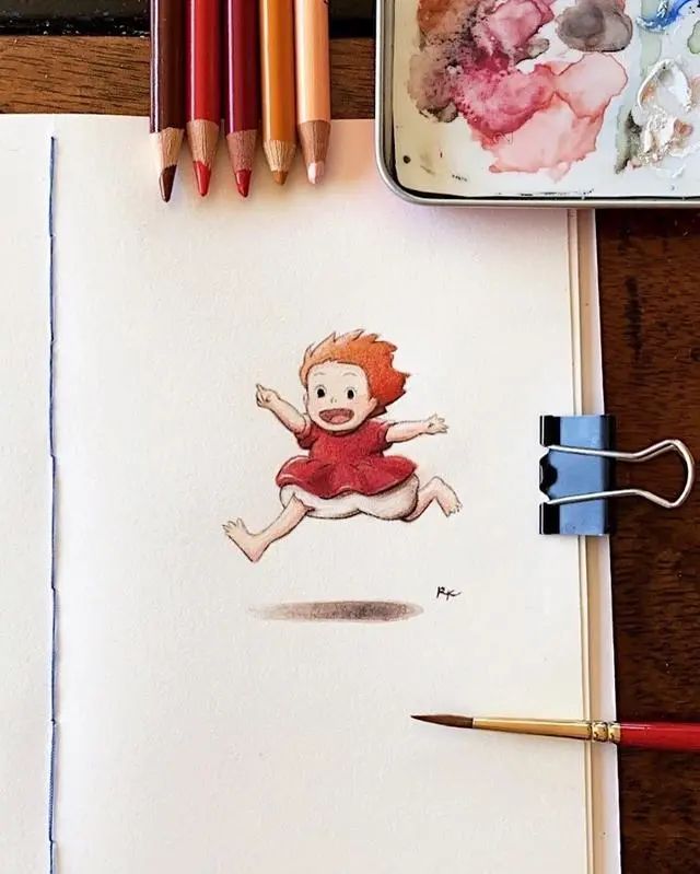 超可爱动漫插画,彩铅搭配水彩画也很有韵味