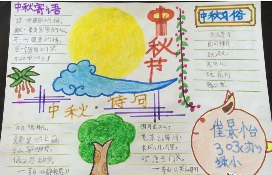 中秋节手抄报简笔画,中秋节手抄报素材大全_手抄报_零