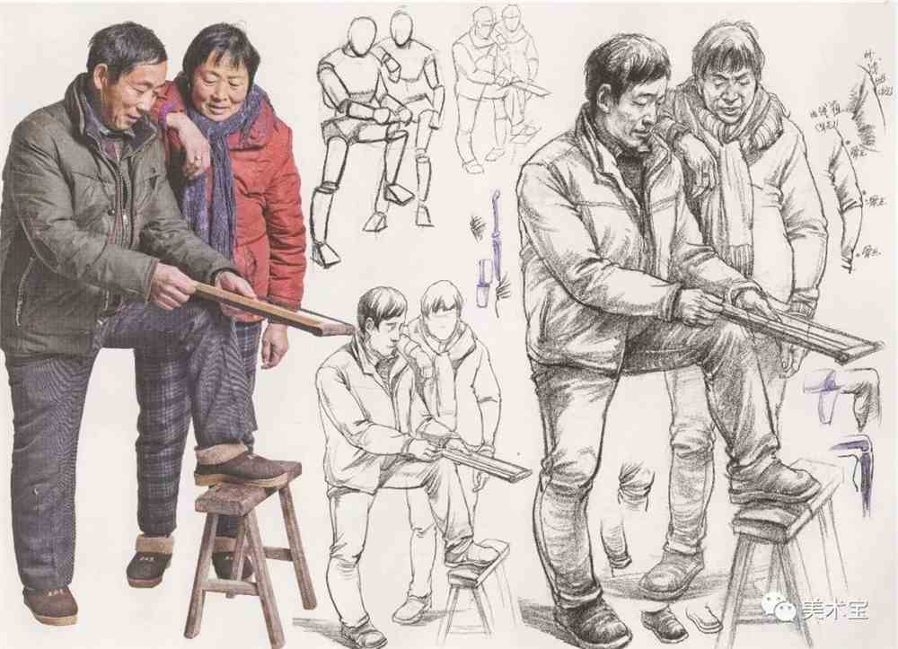 临摹精选丨互动感强的双人动态速写范画