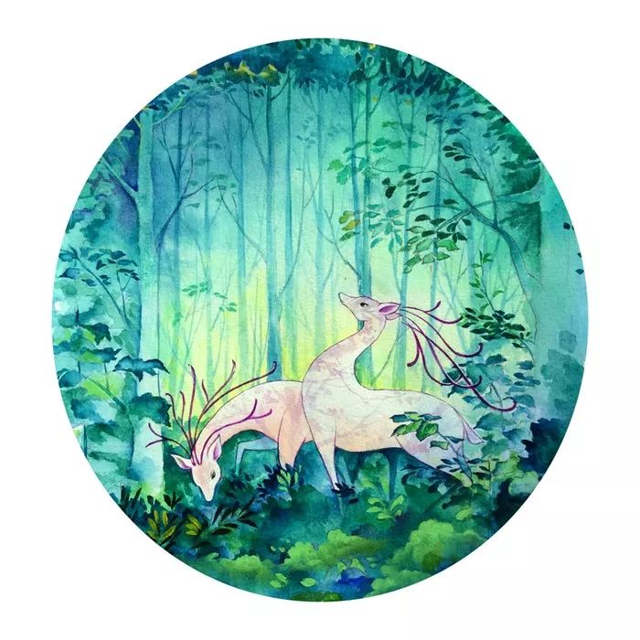 【水彩】深林深处的那只神秘的鹿_水粉水彩_零二七艺考