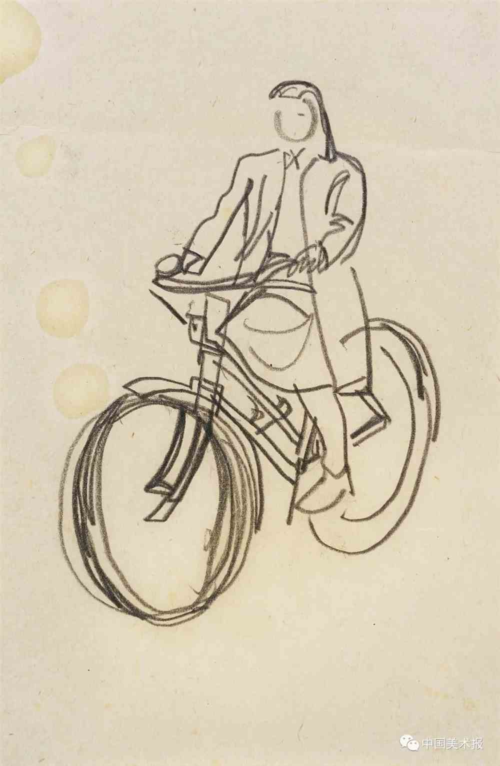 叶浅予 骑自行车 纸本铅笔 16.8cm×10.