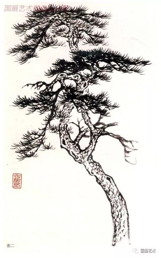 将扇形松针自左右两侧延伸摊排而去,即成王蒙画松法,是极为罕见的程式