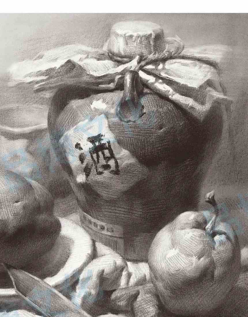 照片完成图素描静物酒坛步骤示范解析